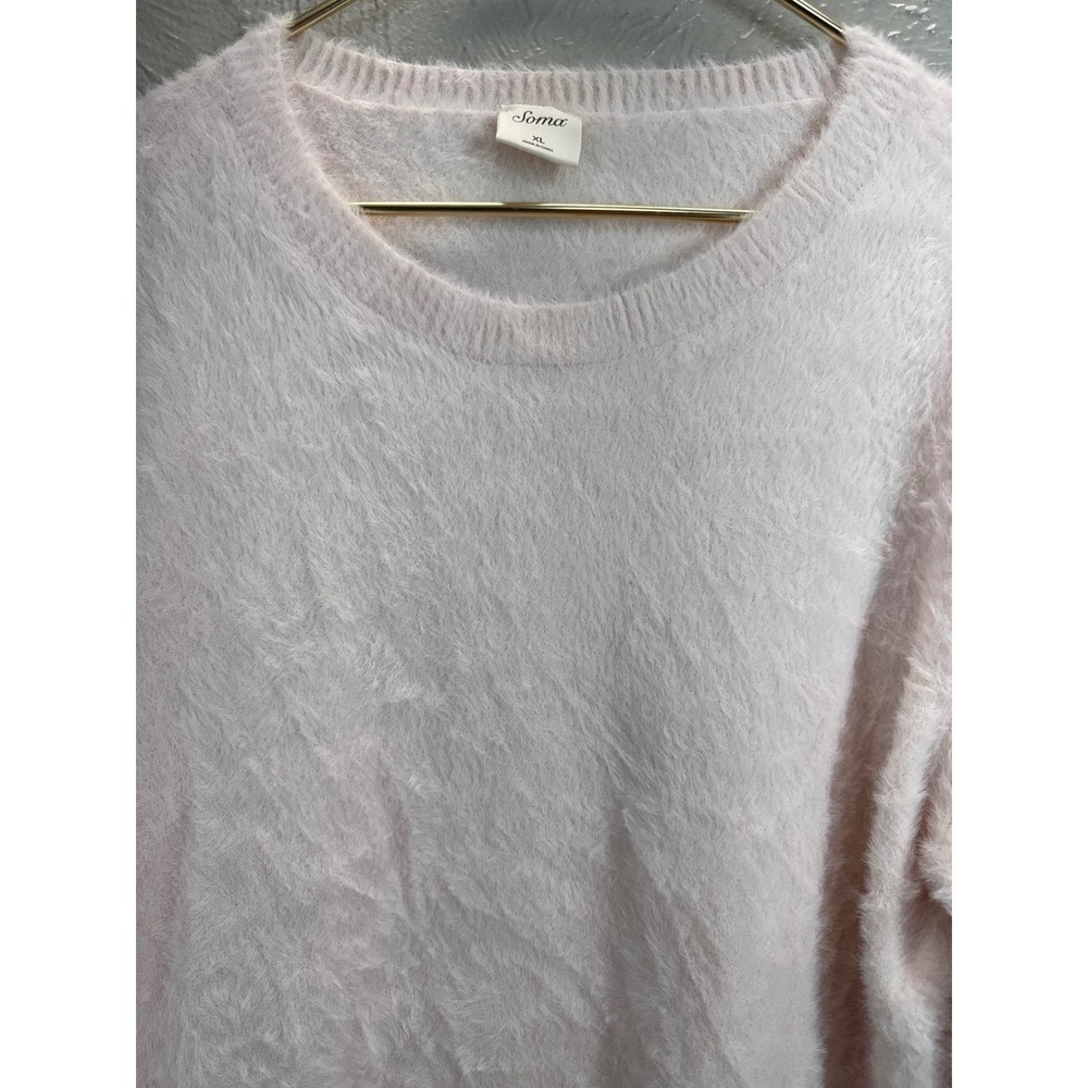 Soma Plush Fuzzy Knit Crew Neck Sweater Light Pink XL Soft Cozy Pullover